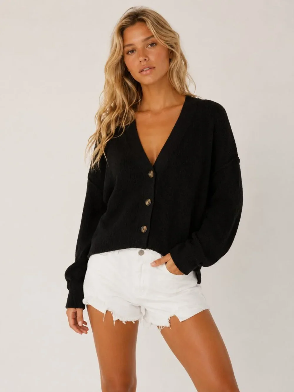 Free People Black Found My Friend Cardigan Sweater Size Large 54974